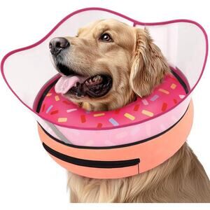 XL Pink Donut Raised Inflatable Dog Pet Cone Collar After Surgery Doggie Neck